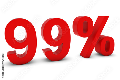 99% - Ninety Nine Percent Red 3D Text Isolated on White