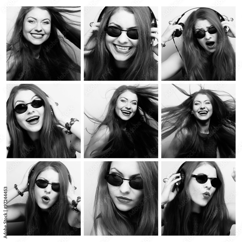 Obraz premium Young woman performing various expressions with her face