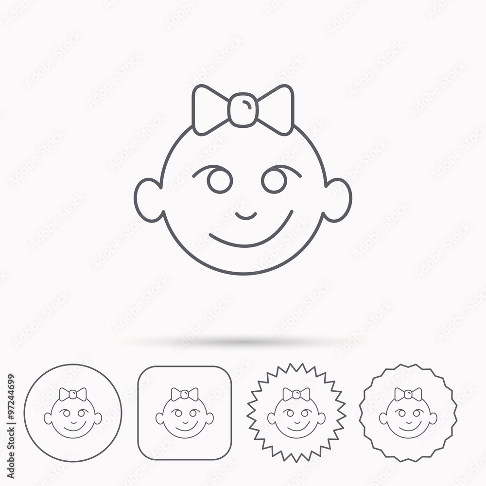 Baby girl face icon. Child with smile sign. Baby girl face icon. Child with smile sign.