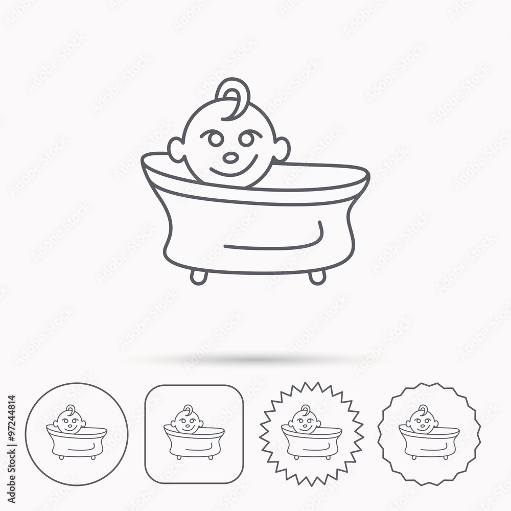 Baby in bath icon. Toddler bathing sign. Baby in bath icon. Toddler bathing sign.