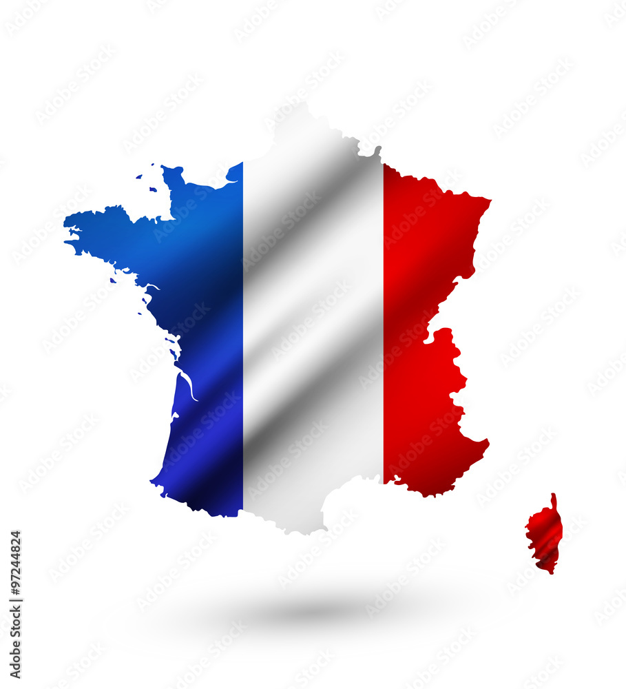 Fototapeta premium France Map with Waving Flag overlay on it