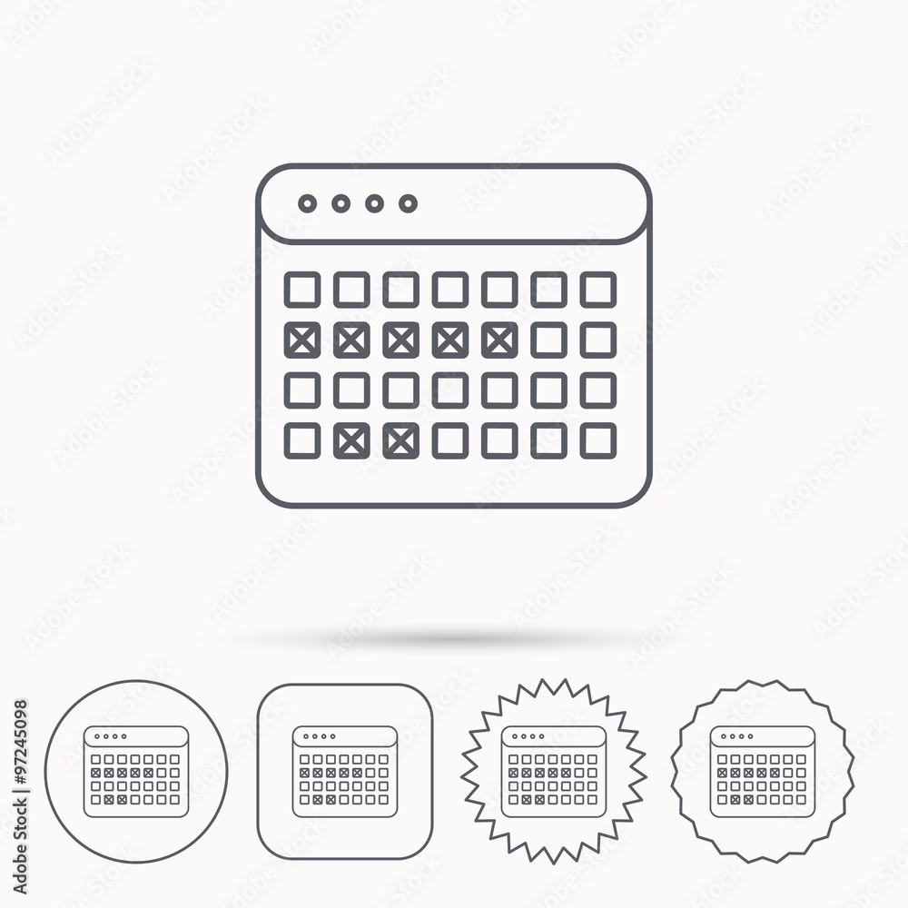 Calendar icon. Vacations organizer sign.