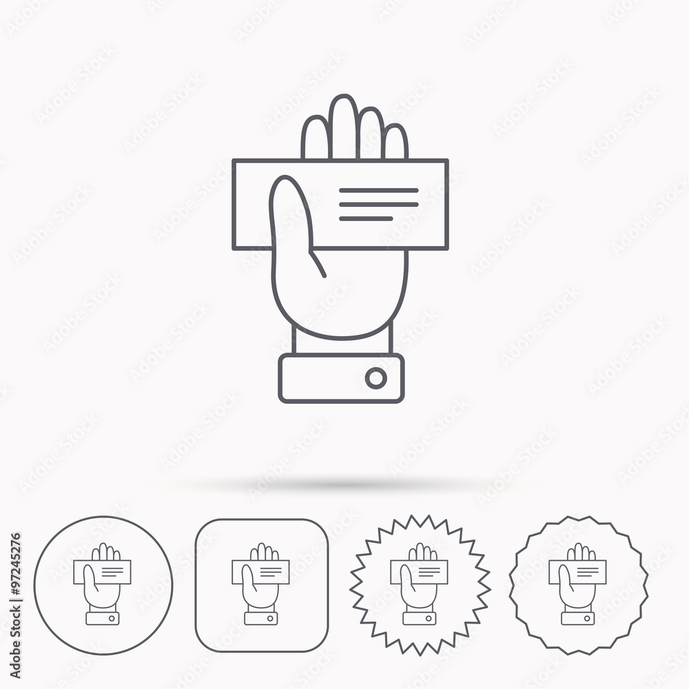 Cheque icon. Giving hand sign. Cheque icon. Giving hand sign.