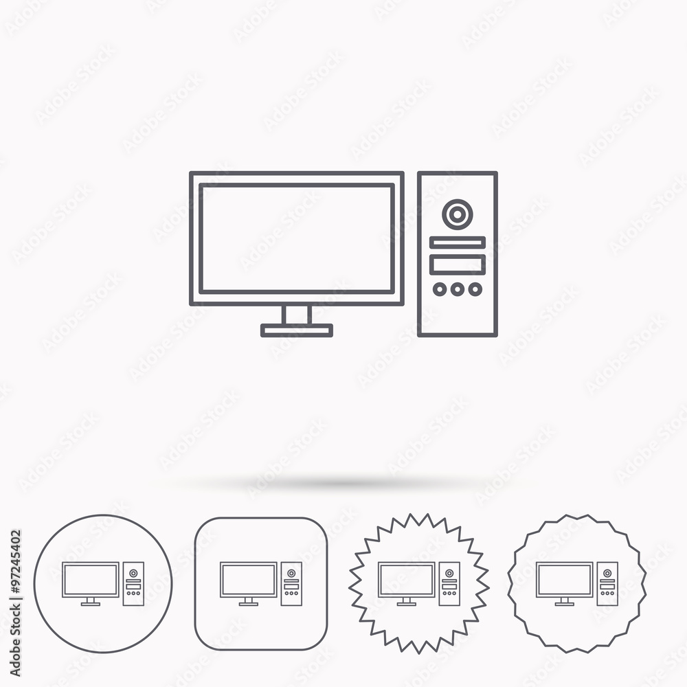 Computer PC icon. Widescreen display sign. Computer PC icon. Widescreen display sign.