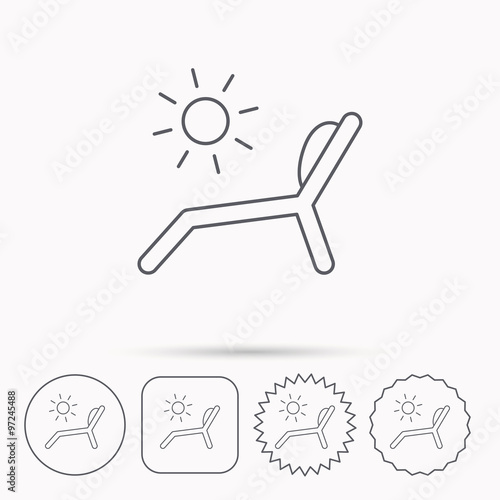 Deck chair icon. Beach chaise longue sign.