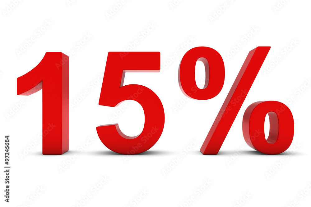 15% - Fifteen Percent Red 3D Text Isolated on White 15% - Fifteen Percent Red 3D Text Isolated on White