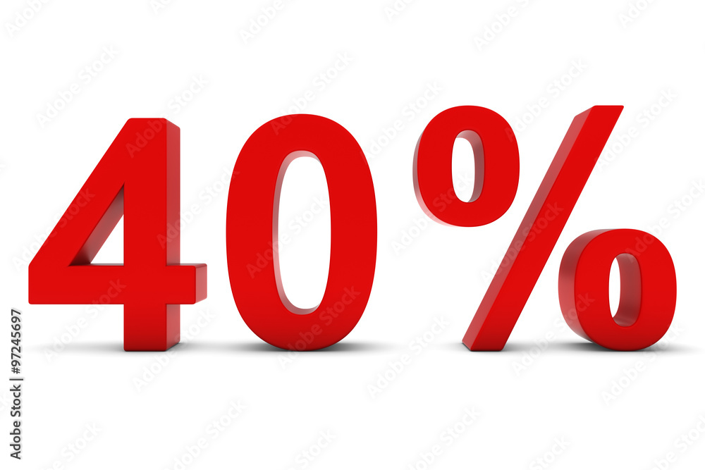 40% - Forty Percent Red 3D Text Isolated on White 40% - Forty Percent Red 3D Text Isolated on White