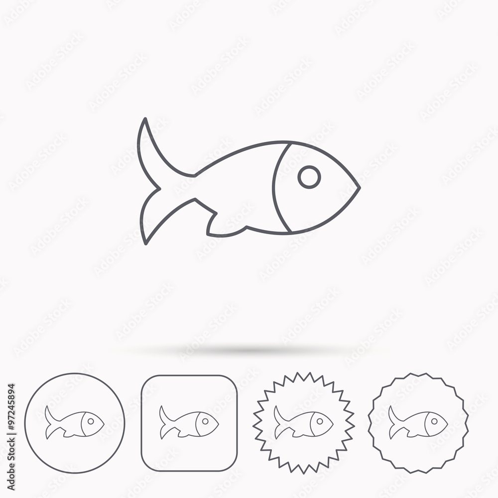 Fish icon. Seafood sign. Vegetarian food symbol. Fish icon. Seafood sign. Vegetarian food symbol.