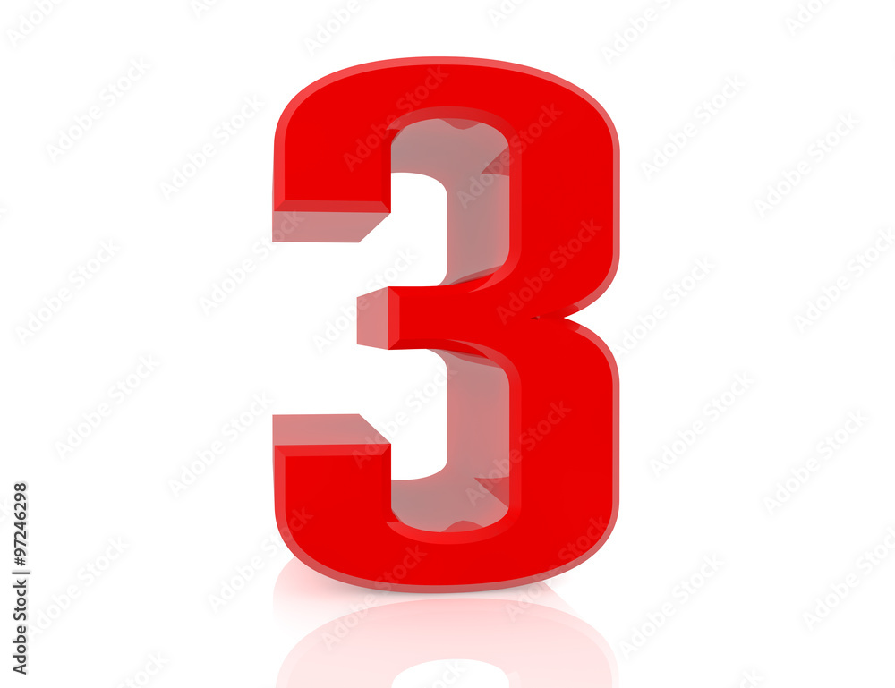 red number 3 on white background 3d rendering red number 3 on white background 3d rendering