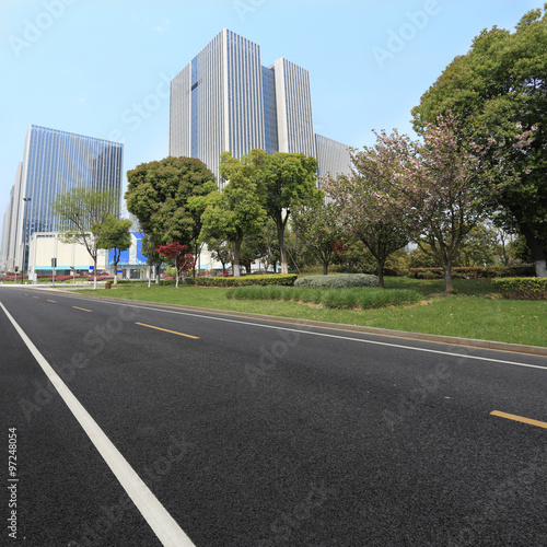 Modern buildings and road