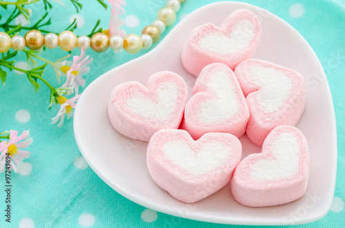 sweet heart shape of marshmallows.