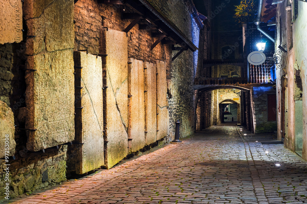 old streets night in Tallinn. Estonia
