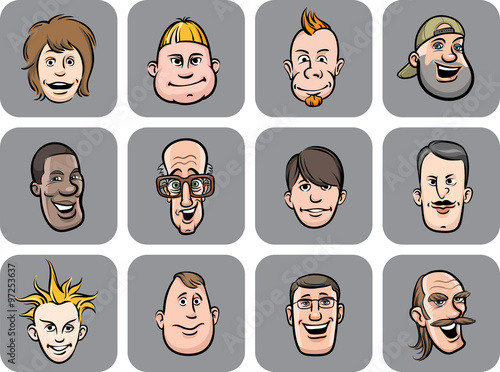 diverse men faces vector illustration