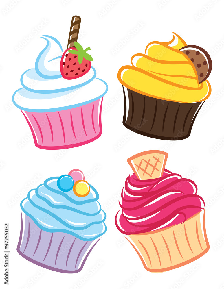 colorful cartoon cupcake isolated on white background colorful cartoon cupcake isolated on white background