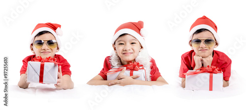 Happy little boys with gift. © aedkafl