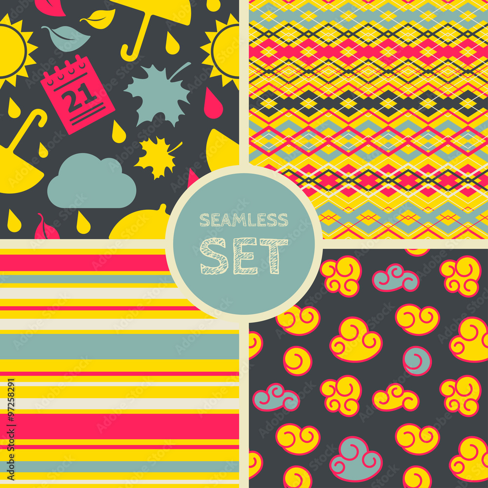 Fototapeta premium Vector set of four seamless background