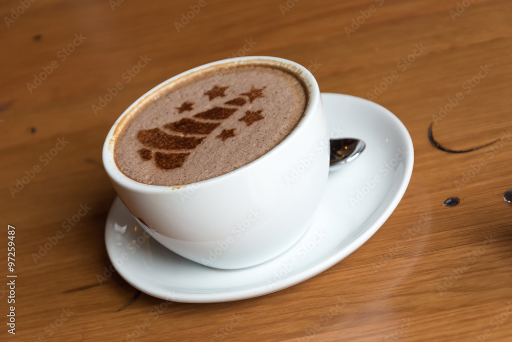 christmas tree, drawing on latte art coffee cup christmas tree, drawing on latte art coffee cup
