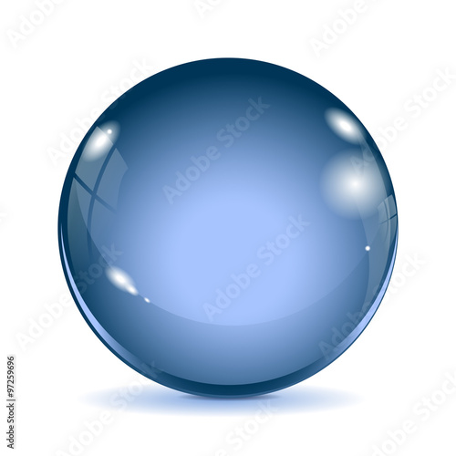 Glass sphere. Blue glass ball. 