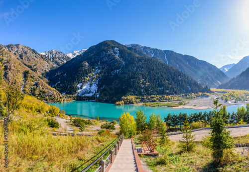 Alpine lake Issyk, Issyk gorge, Zailiyskiy Alatau, Almaty, Kazakhstan.