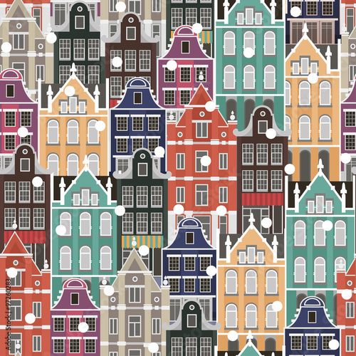 Vector colorful seamless vector background with holland national houses and snow