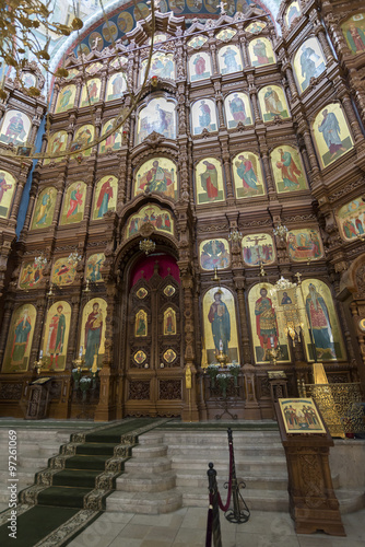 iconostasis at  Cathedral of St. Alexander Nevsky in Nizhny Novgorod, Russia. 19th century © olgavolodina