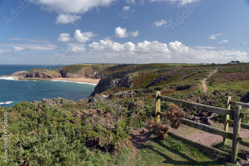 Obraz na płótnie View over Plemont Bay from Grosnez Point on Jersey w salonie