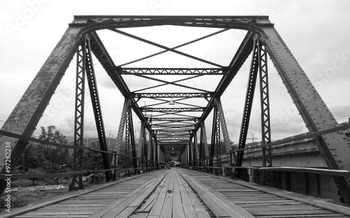 black and white vintage steel bridge road