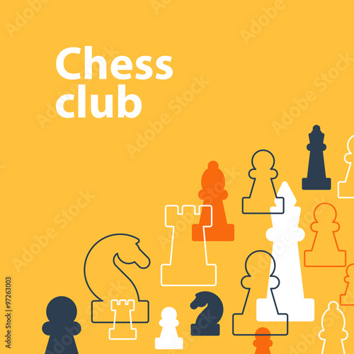 Template with chess pieces. Chess club or school, competition or strategy concept.