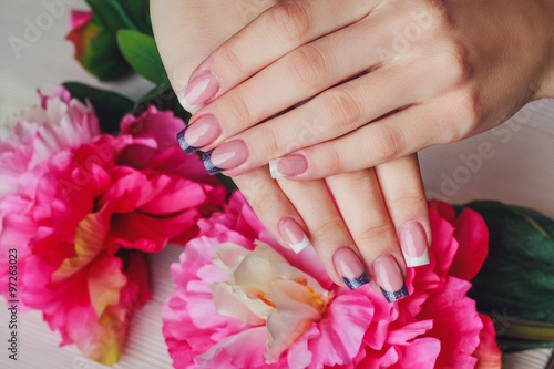 French nail art in purple color