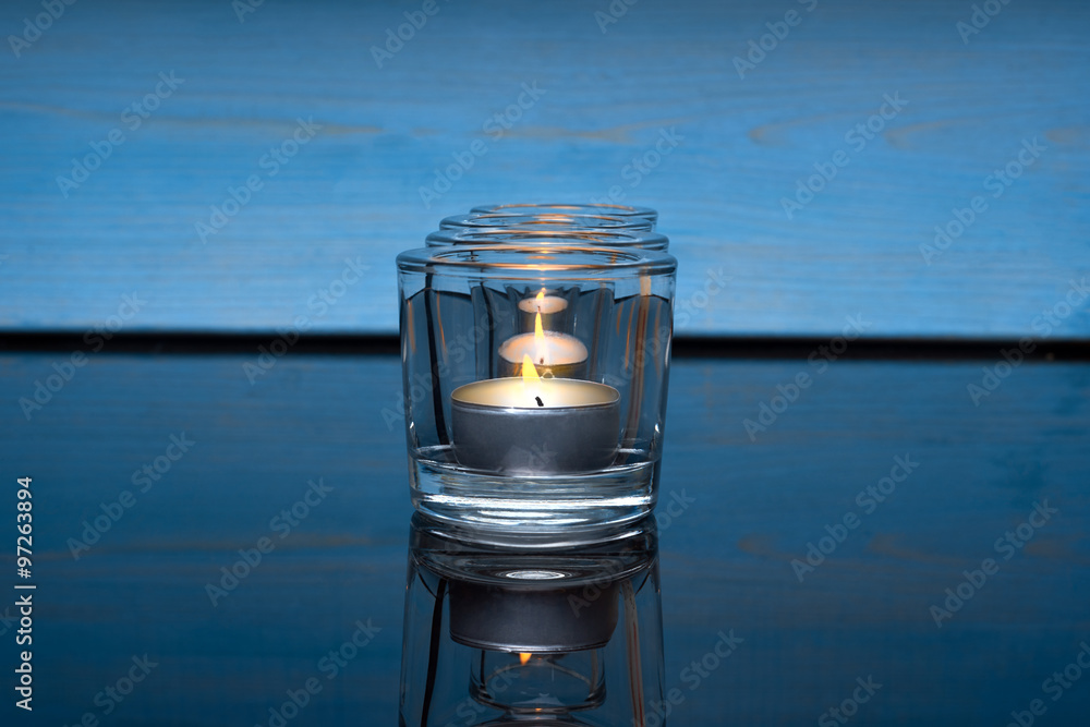 candles on a blue background