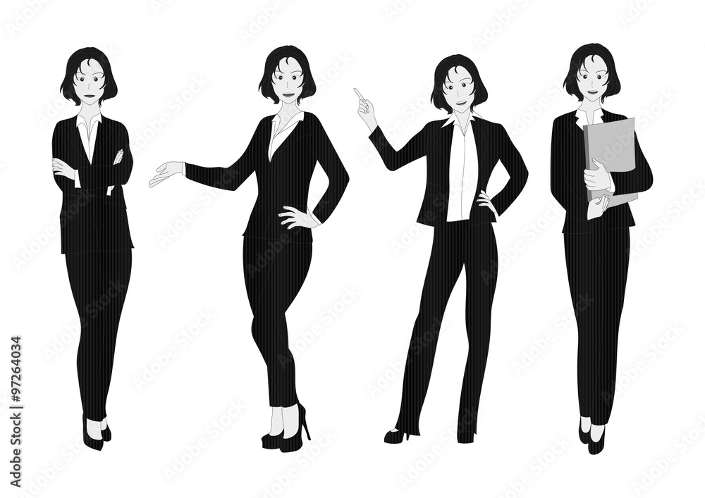 Obraz premium Business Woman Gray Full Body Illustration