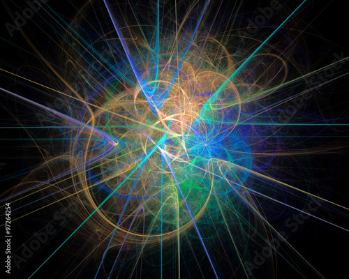Abstract fractal design. Bubbles and star on black.