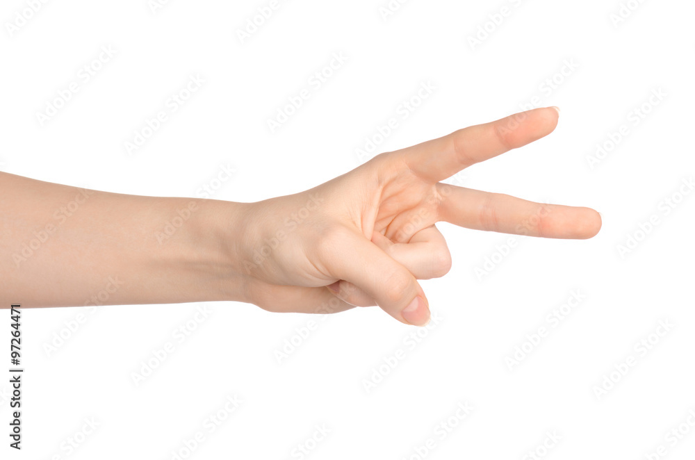 Beauty and Health theme: beautiful elegant female hand show gesture on an isolated white background in studio Beauty and Health theme: beautiful elegant female hand show gesture on an isolated white background in studio