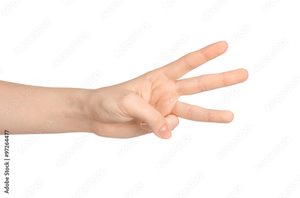 Beauty and Health theme: beautiful elegant female hand show gesture on an isolated white background in studio Beauty and Health theme: beautiful elegant female hand show gesture on an isolated white background in studio