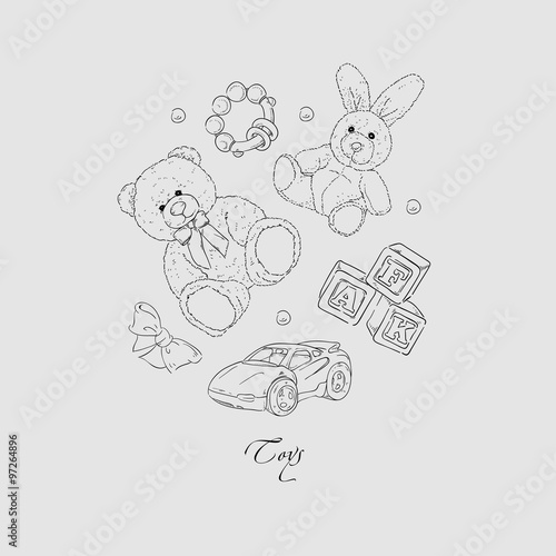 Vector set of hand drawn toys for kids.