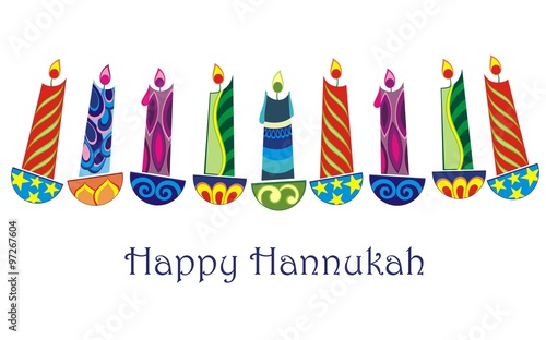 Jewish holiday Hanukkah background with  candles isolated on white