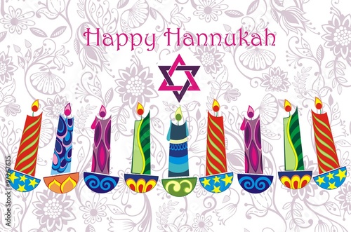 Vector Hanukkah background with menorah and david star