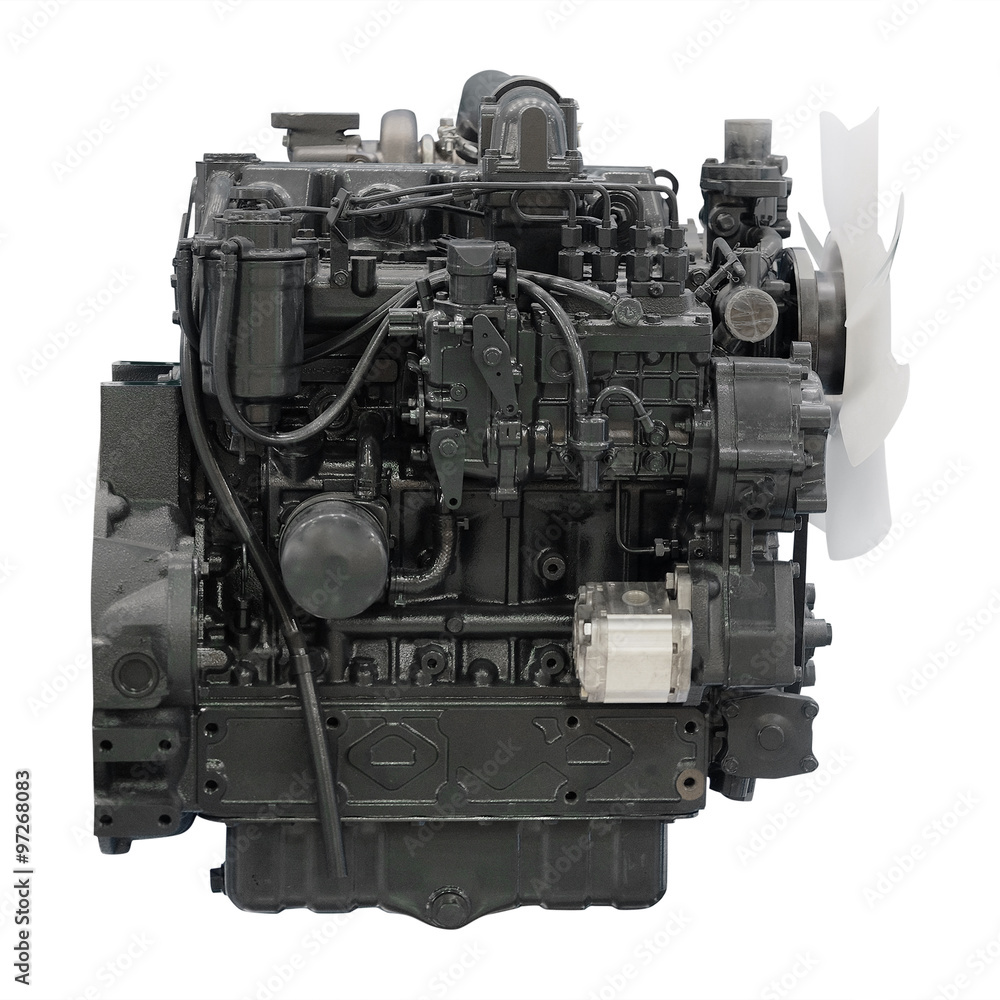 The image of an engine under the white background The image of an engine under the white background