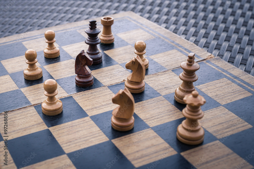 Wooden Chess board Business strategy idea concept background. Vi Wooden Chess board Business strategy idea concept background. Vi