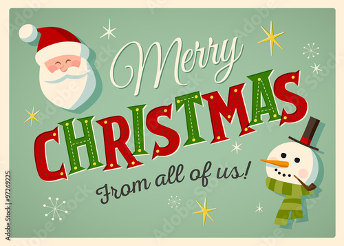 Vintage style Christmas Card with Santa Claus and Snowman. EPS10