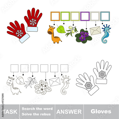 Fototapeta Naklejka Na Ścianę i Meble -  Vector game. Search the word. Find hidden word Gloves