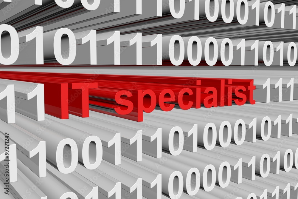 The IT specialist is presented in the form of binary code