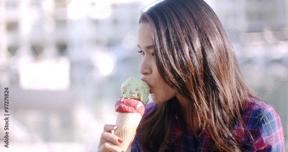 Girl Eating A Delicious Ice Cream Girl Eating A Delicious Ice Cream