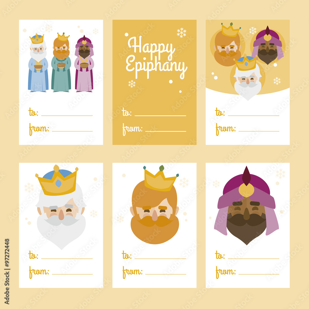 Collection of 6 Christmas card templates. Vector illustration. Template for Greeting Scrap booking, Congratulations, Invitations. Yellow. Happy Epiphany Collection of 6 Christmas card templates. Vector illustration. Template for Greeting Scrap booking, Congratulations, Invitations. Yellow. Happy Epiphany