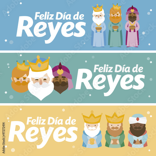 3 different banner. Happy epiphany in three different colors. Christmas vectors written in spanish

