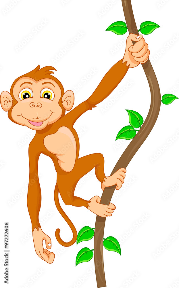 Cartoon monkey hanging in tree Stock Vector | Adobe Stock