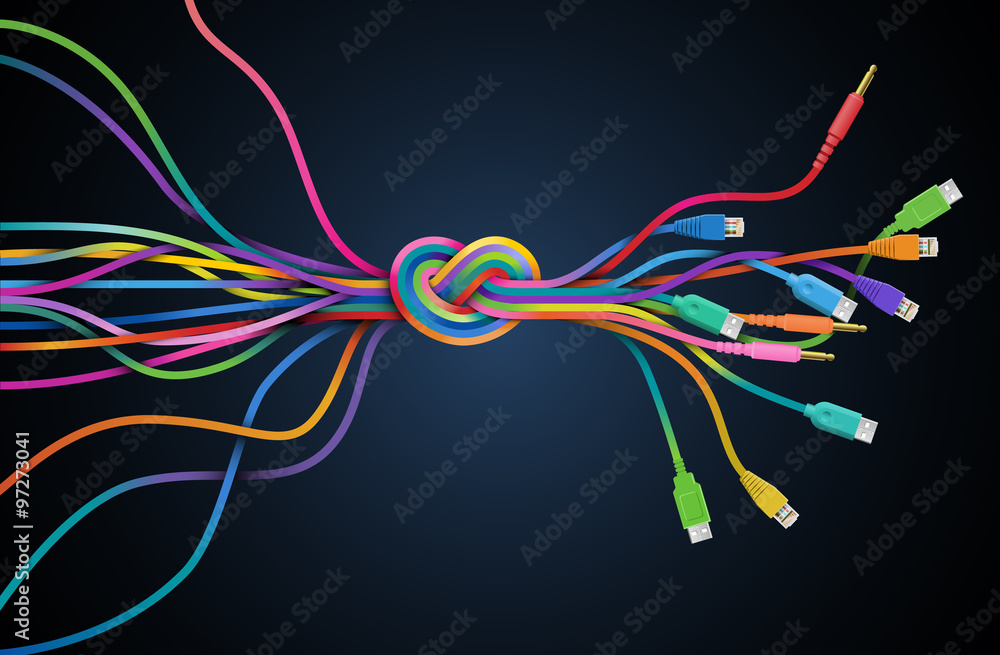 Colorful cables with knot, eps10 vector