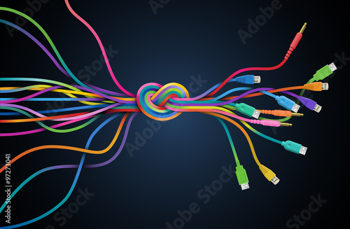 Colorful cables with knot, eps10 vector