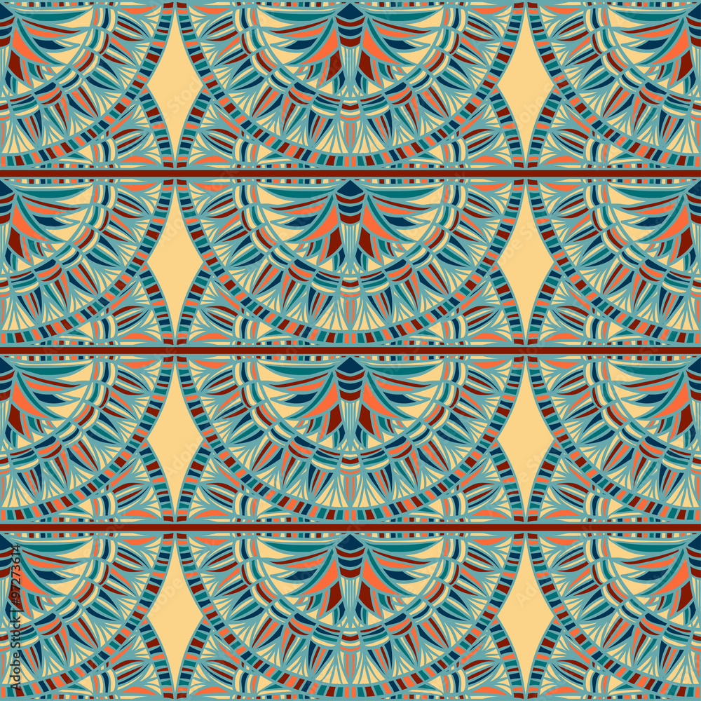 Egypt colorful ornament. Vector hand drawn seamless pattern