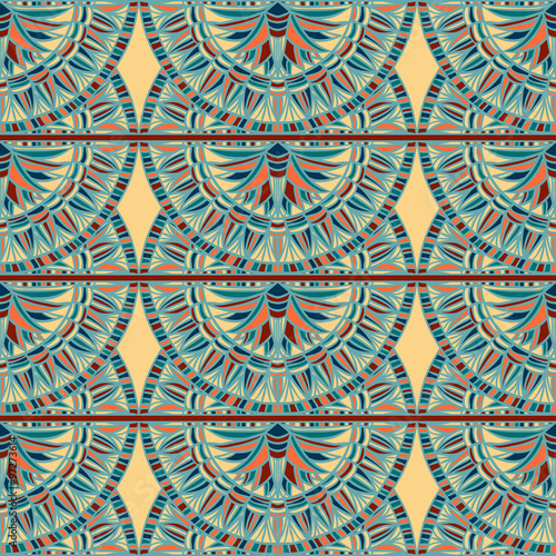 Egypt colorful ornament. Vector hand drawn seamless pattern